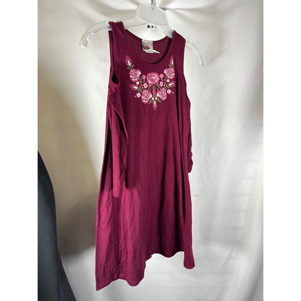 Jenna‎ & Jessie Girls Burgundy Floral Cold Shoulder Long Sleeve Dress Size 12